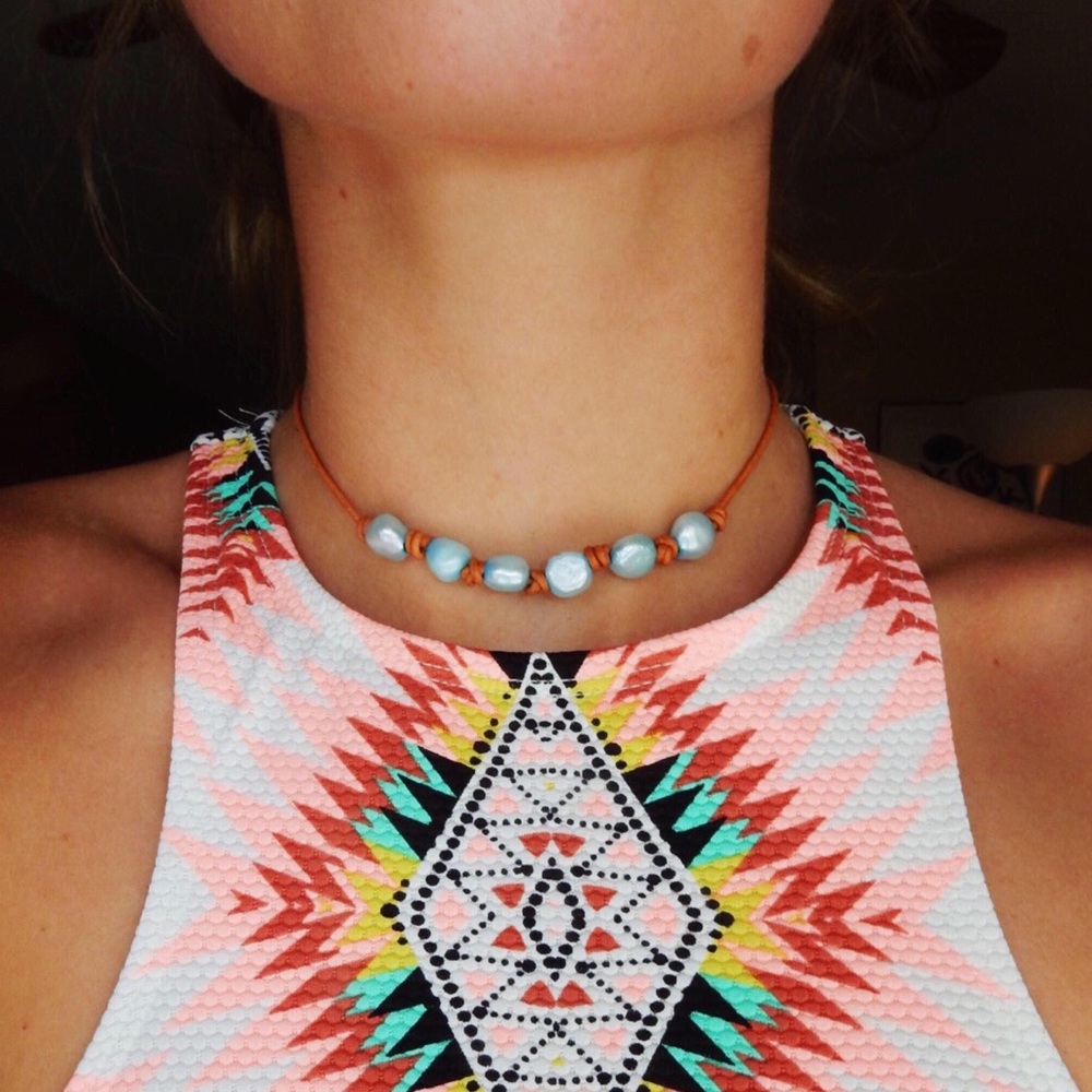 Sandy Aqua Freshwater Pearl Choker🌊🌊